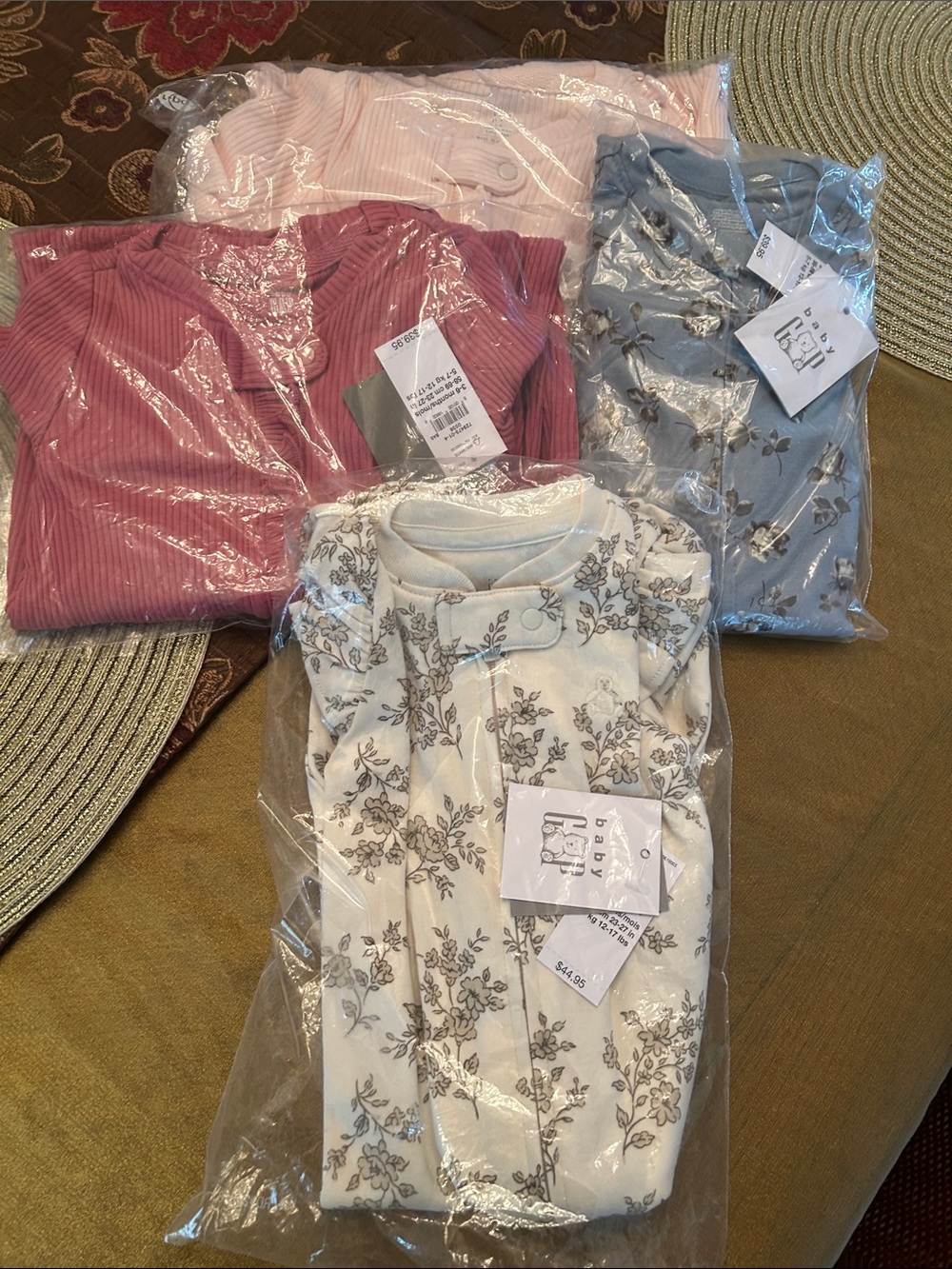 GAP Baby One-Piece Bodysuit Bundle - Cream Floral, Dusty Pink, Mauve, Steel Blue